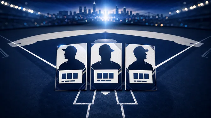 Abstract navy baseball diamond with three draft-card silhouettes, created for BYU Sport Nuts.
