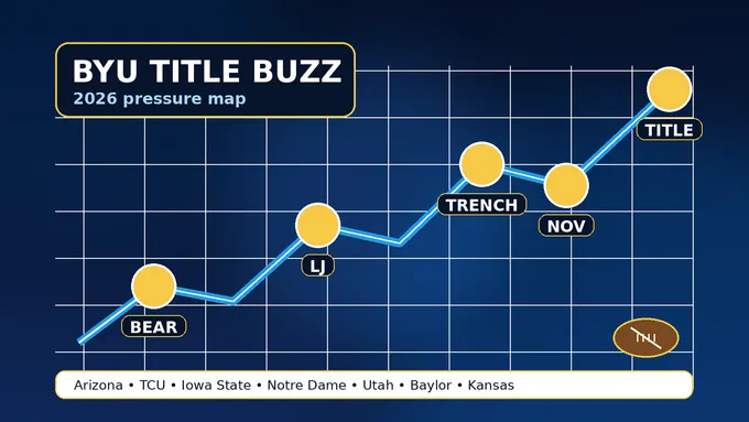 Abstract navy and royal football pressure map with BYU schedule markers and a highlighted title path, created for BYU Sport Nuts.