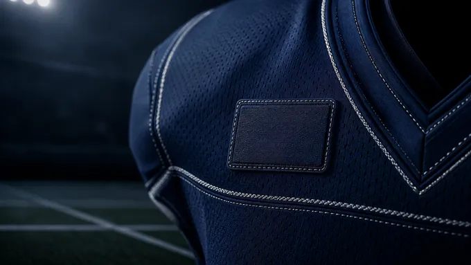 Abstract navy football jersey texture with a blank stitched sponsor patch, created for BYU Sport Nuts.