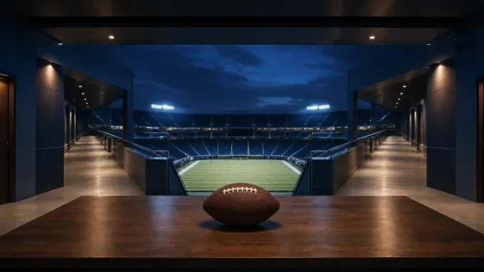 Original editorial illustration of one football on a table between two empty stadium corridors branching toward the same field.
