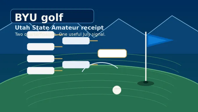 Abstract navy and royal golf green art with quarterfinal bracket paths and BYU blue accents, created for BYU Sport Nuts.