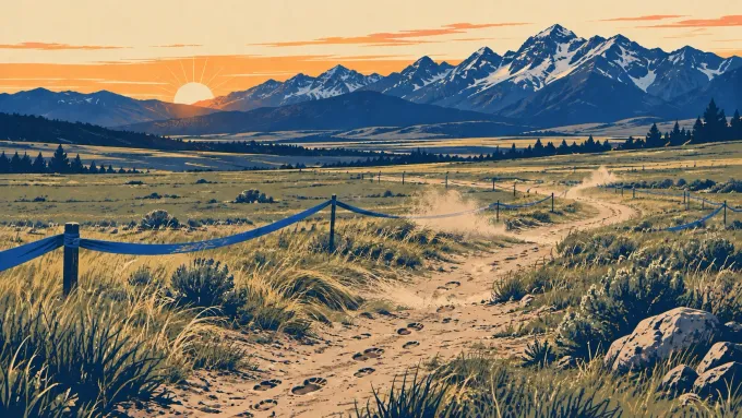 Original editorial illustration of an empty cross-country course winding toward Utah mountains at sunrise.