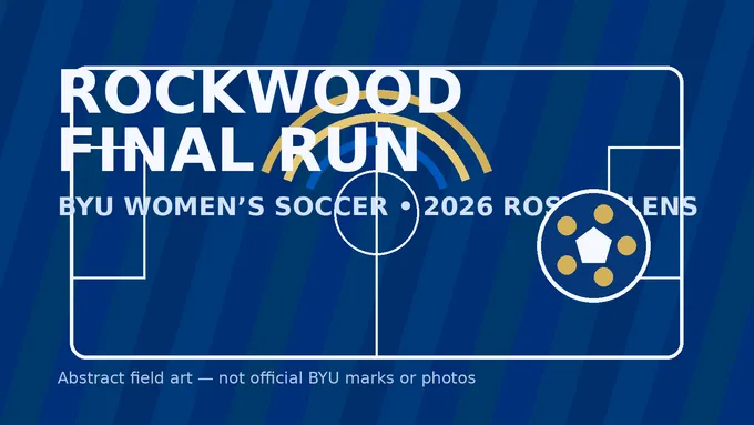 Abstract navy soccer field graphic for Jennifer Rockwood's final BYU women's soccer season.