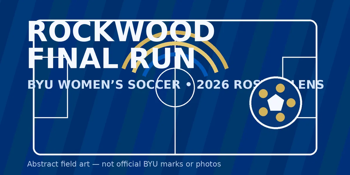 Abstract navy soccer field graphic for Jennifer Rockwood's final BYU women's soccer season.