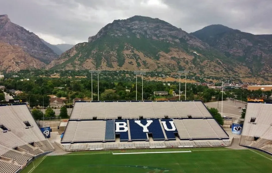 LaVell Edwards Stadium in Provo, used as real editorial imagery for a BYU football season preview.
