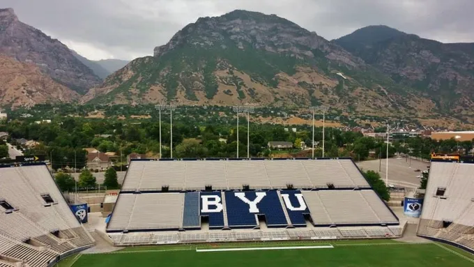 LaVell Edwards Stadium in Provo, used as real editorial imagery for BYU Sport Nuts.