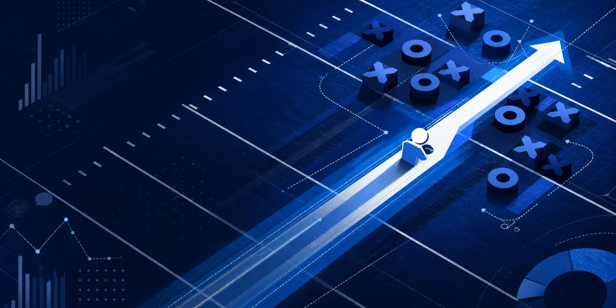 Abstract navy and royal BYU-style football field diagram with a running lane arrow and workload data grid, created for BYU Sport Nuts.